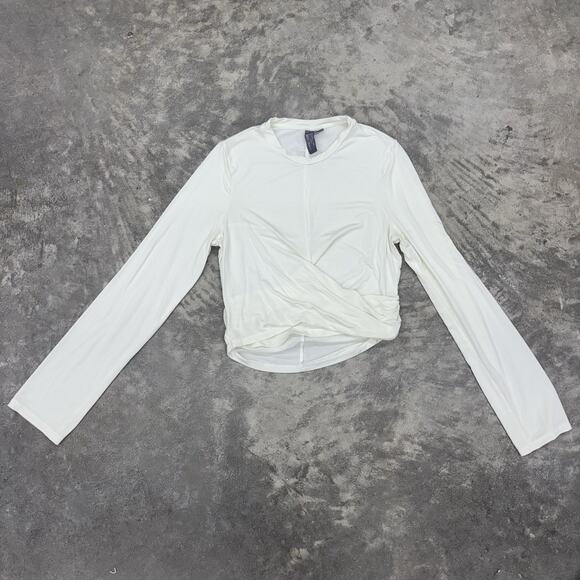 Sweaty Betty London Size Medium Wrap Front Long Sleeve Off White Tee Shirt Crop - Picture 4 of 10